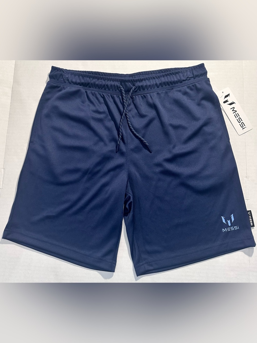 Messi Mens Navy Athletic Jersey Shorts, Size Large